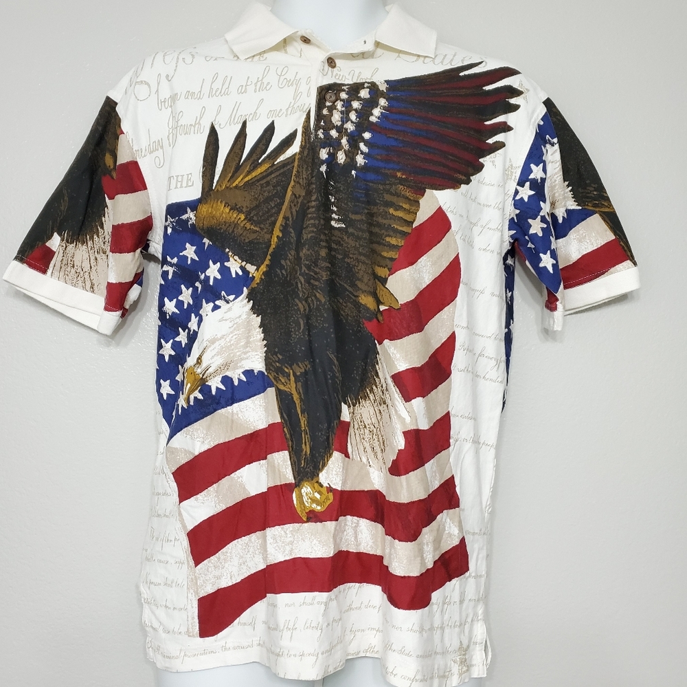 Patriotic American Flag Eagle Graphic Polo Shirt